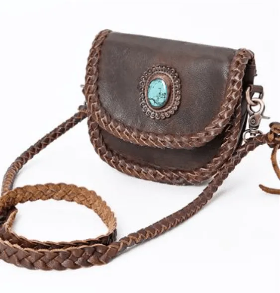 American Darling Genuine Leather Braid & Fringe Crossbody Purse ADBGM338D