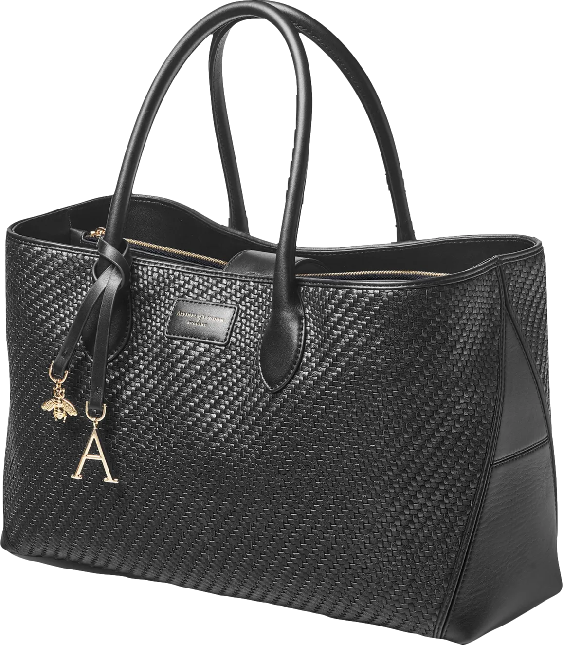 Aspinal Of London Black Large Woven Leather London Tote Bag