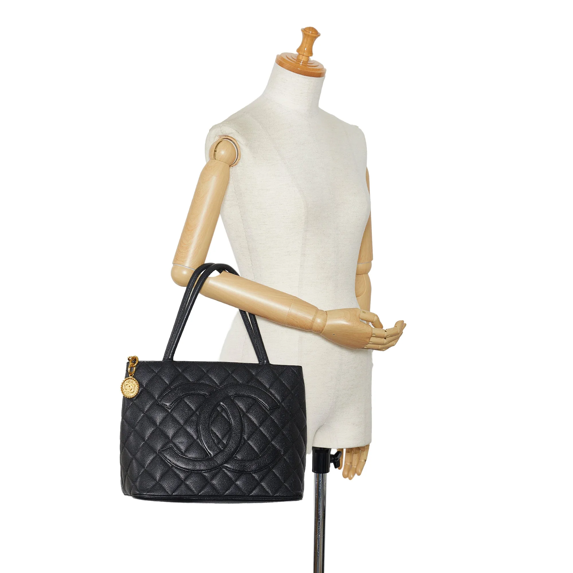 Black Chanel Caviar Medallion Tote Bag