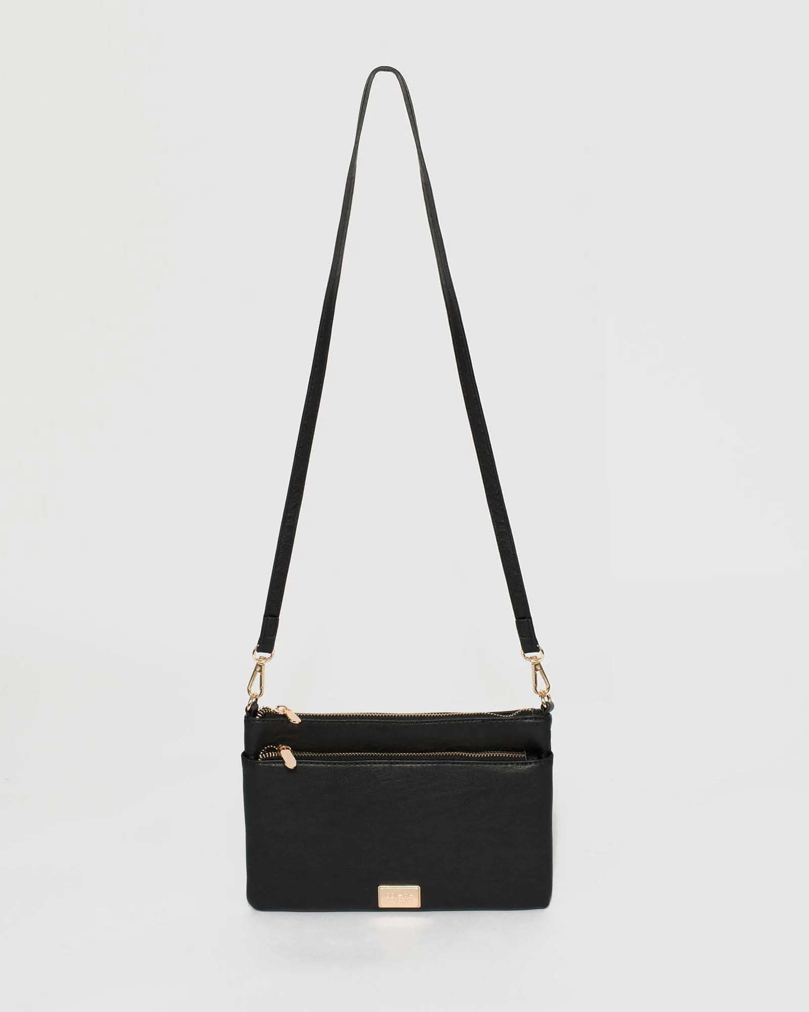 Black Demi Double Crossbody Bag With Gold Hardware