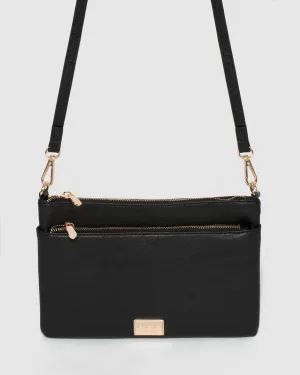 Black Demi Double Crossbody Bag With Gold Hardware