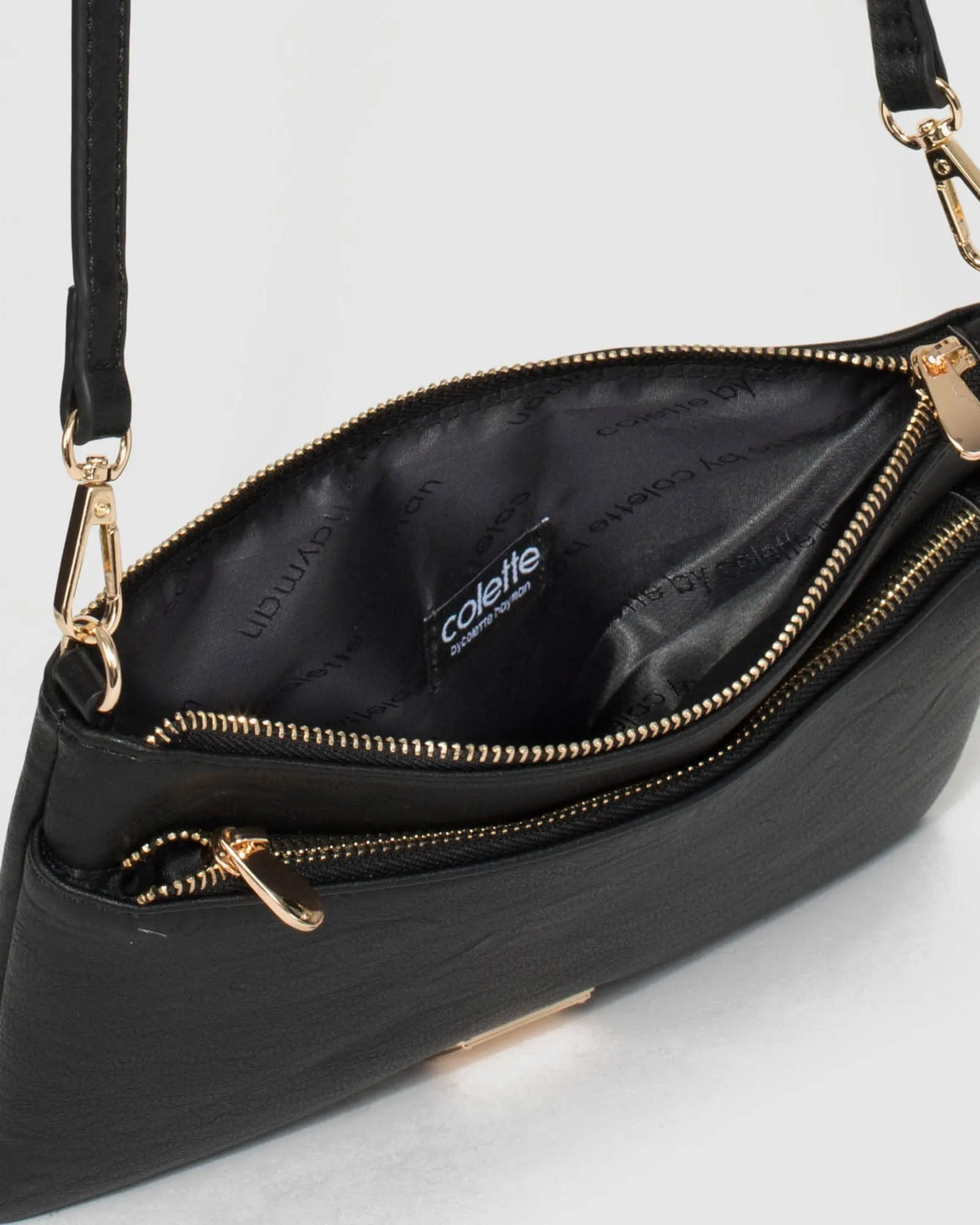 Black Demi Double Crossbody Bag With Gold Hardware