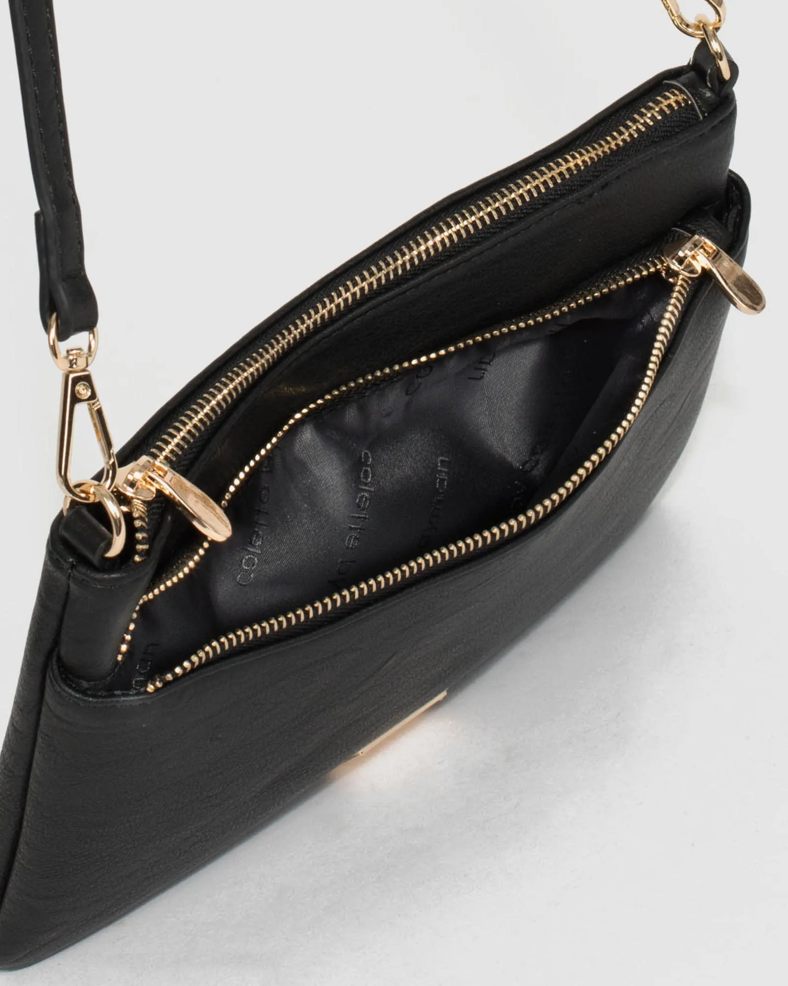 Black Demi Double Crossbody Bag With Gold Hardware