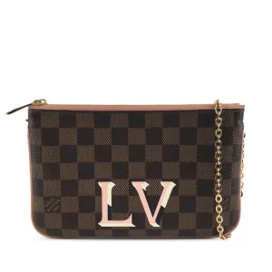 Brown Louis Vuitton Damier Ebene Pochette Double Zip Crossbody Bag