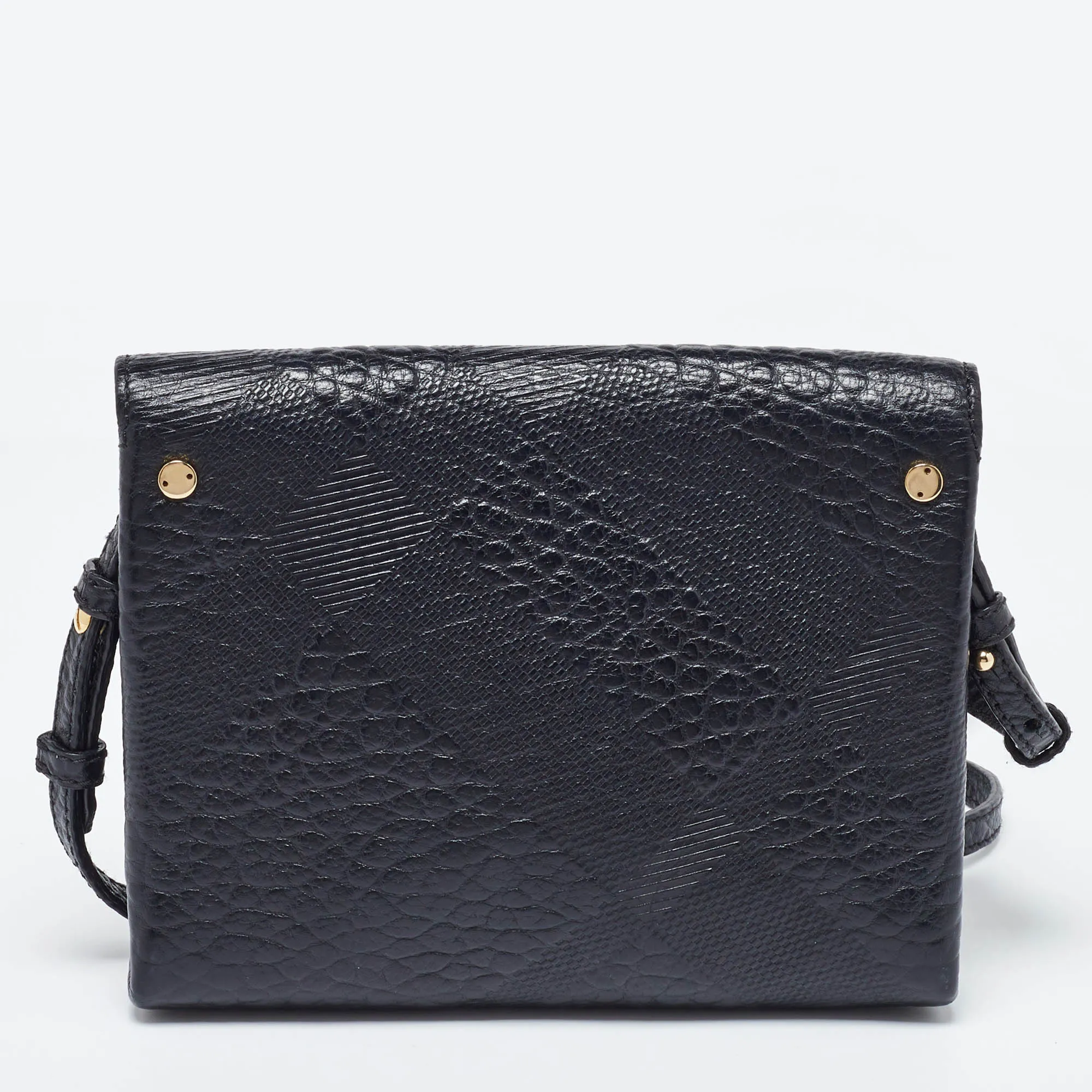 BURBERRY Black Embossed Check Leather Small Langley Crossbody Bag