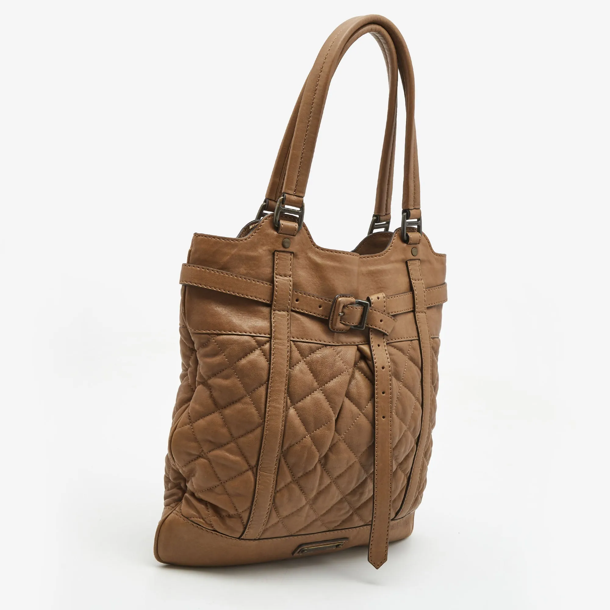 Burberry Brown Quilted Leather Buckle Tote