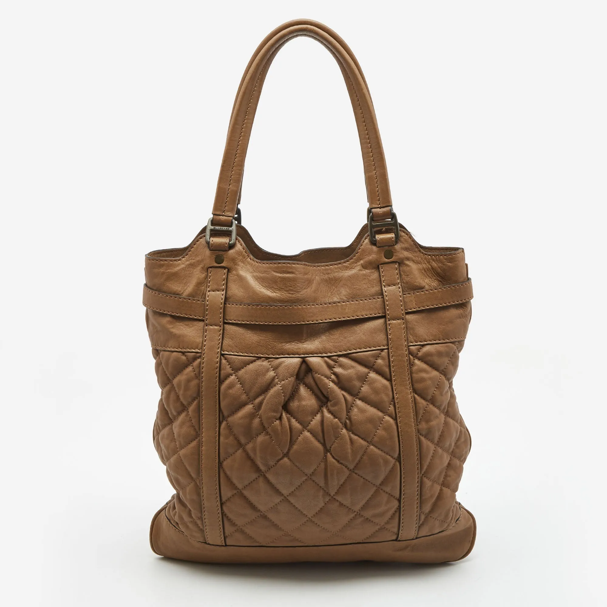 Burberry Brown Quilted Leather Buckle Tote