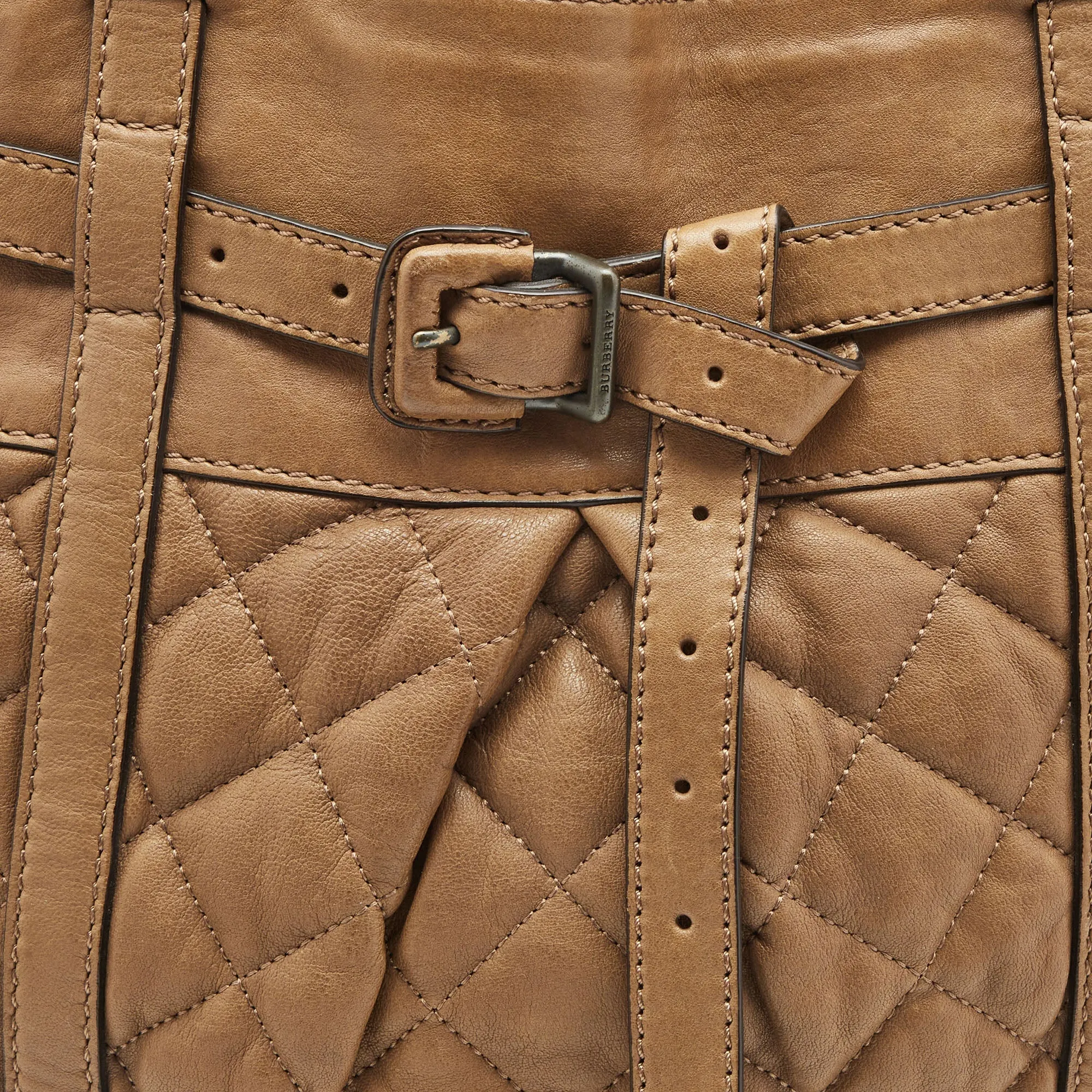 Burberry Brown Quilted Leather Buckle Tote