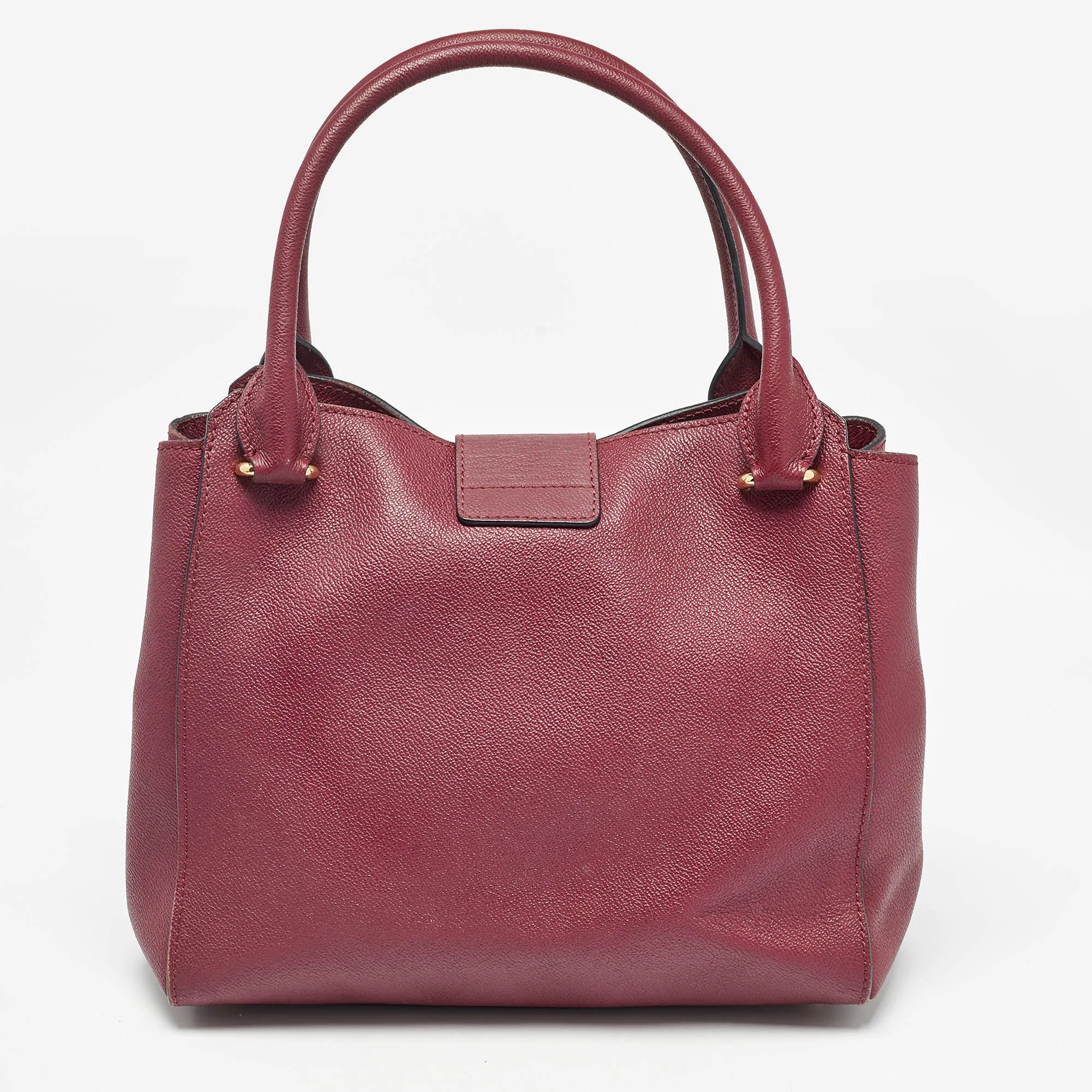 BURBERRY Burgundy Leather Buckle Tote