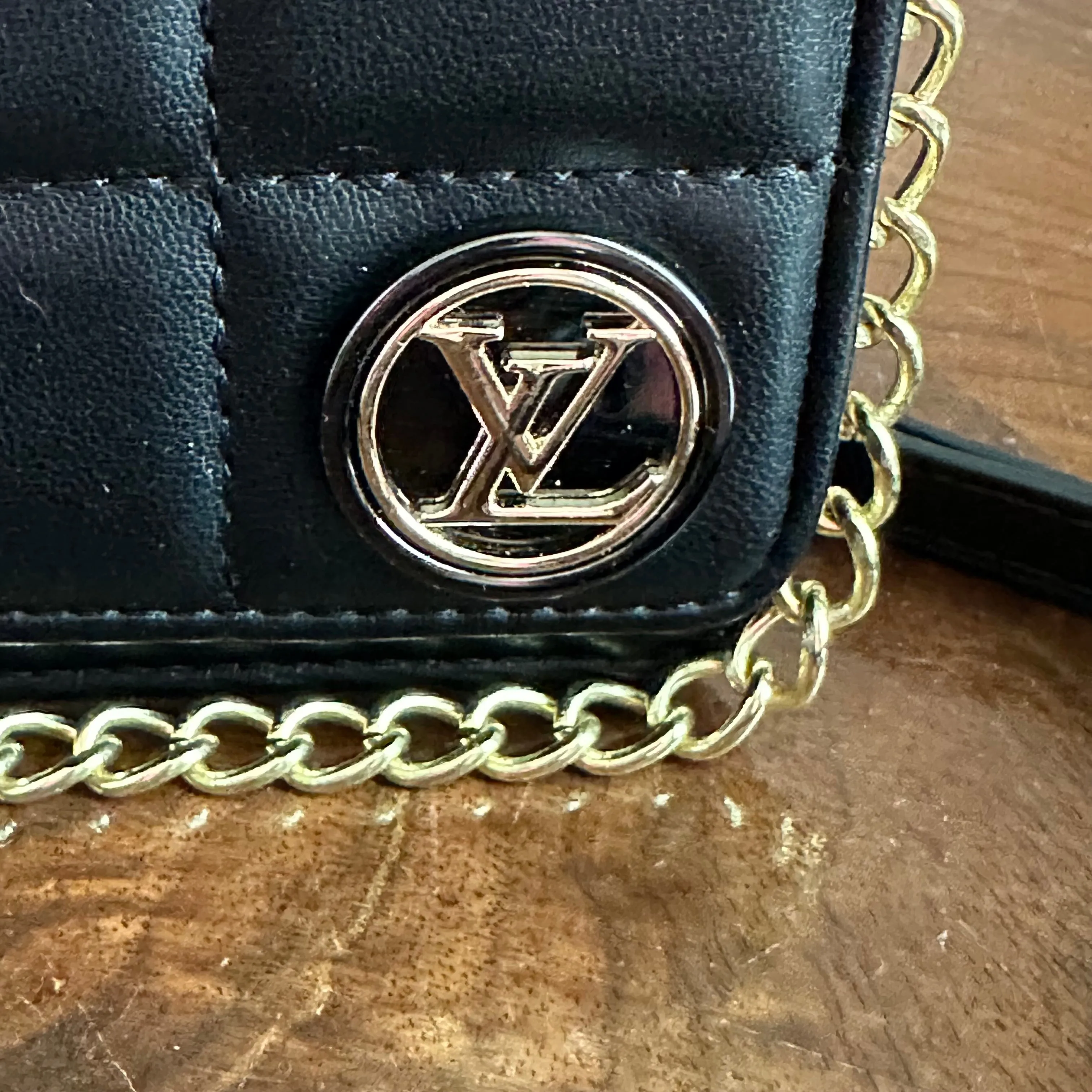 Button Bag - Black Phone Crossbody with LV Button