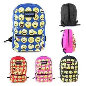 Case of [12] 17" Basic PureSport Emoji Print Backpacks - 4 Assorted Colors