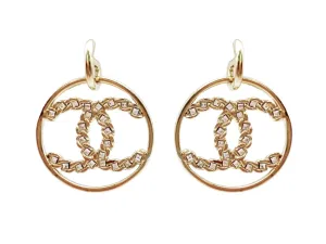 Chanel 19P High Society Crystal CC Hoop Drop Earrings