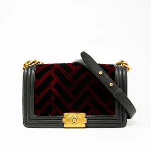 Chanel Red/Black Velvet Medium Boy Bag