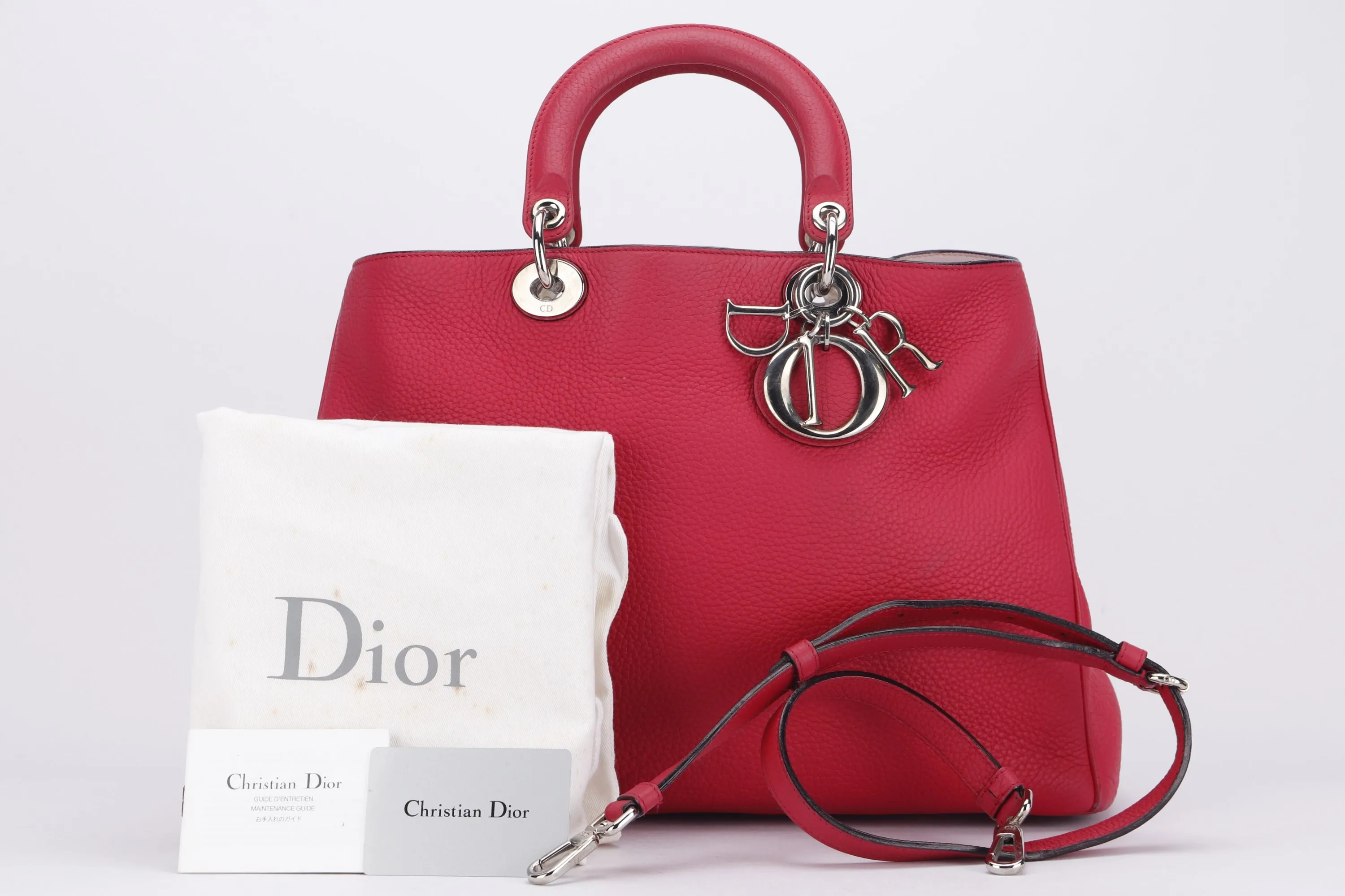 CHRISTIAN DIOR DIORISSIMO TOTE BAG (09-MA-0173) LARGE PINK PEBBLED LEATHER, SILVER HARDWARE, WITH CARD, STRAP & DUST COVER