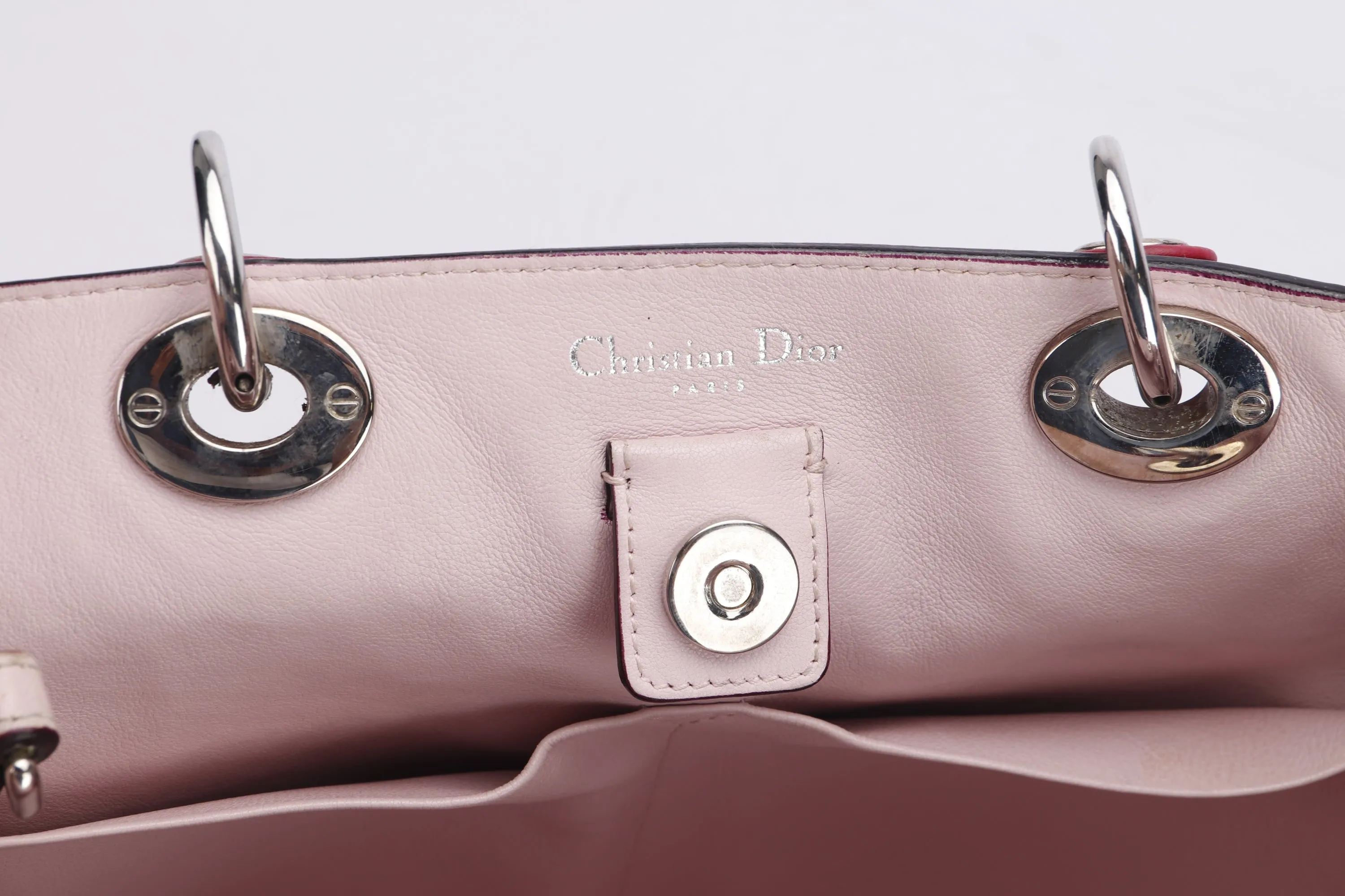 CHRISTIAN DIOR DIORISSIMO TOTE BAG (09-MA-0173) LARGE PINK PEBBLED LEATHER, SILVER HARDWARE, WITH CARD, STRAP & DUST COVER