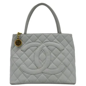 CL Medallion Quilted Caviar Leather Tote Bag Light Blue