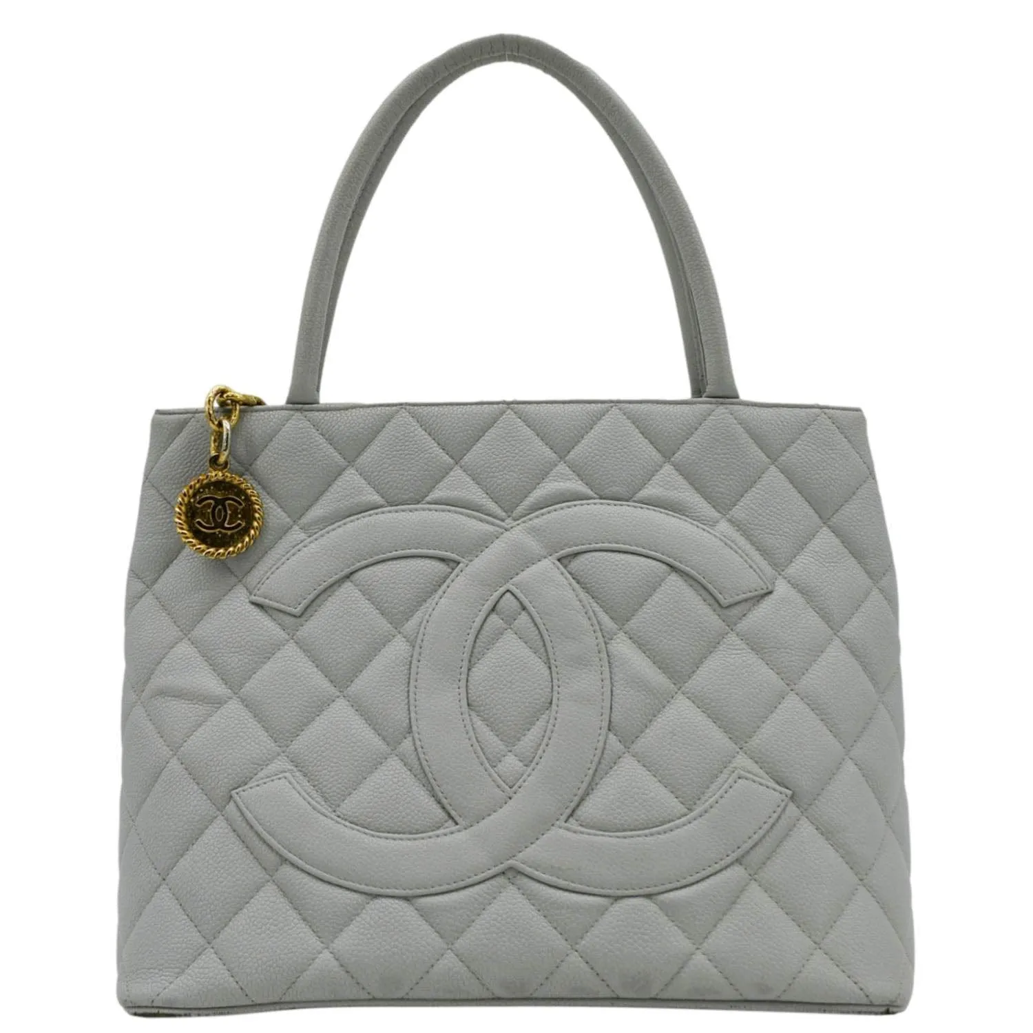 CL Medallion Quilted Caviar Leather Tote Bag Light Blue