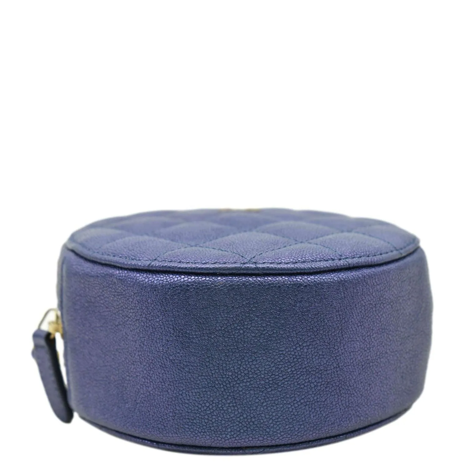 CL Round Clutch with Chain Mini Quilted Iridescent Caviar Leather Crossbody Bag Shiny Blue