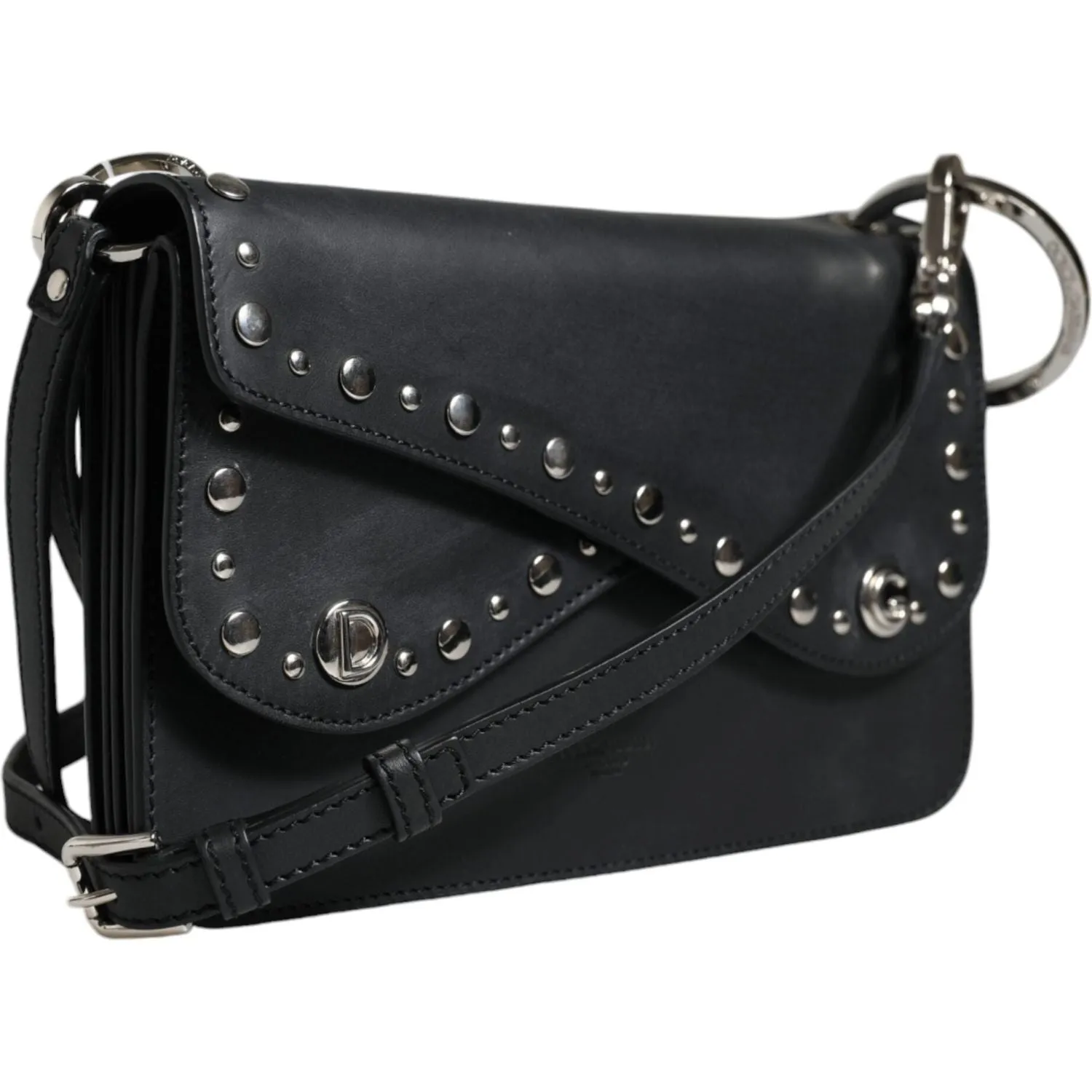 Dolce & Gabbana Black Small Leather Studded Shoulder Crossbody Bag