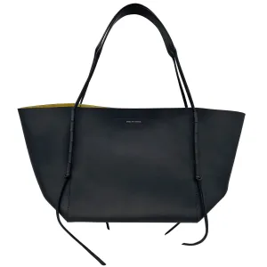 New with Tags - Dries Van Noten Black Leather Tote Bag with Yellow Suede Interior