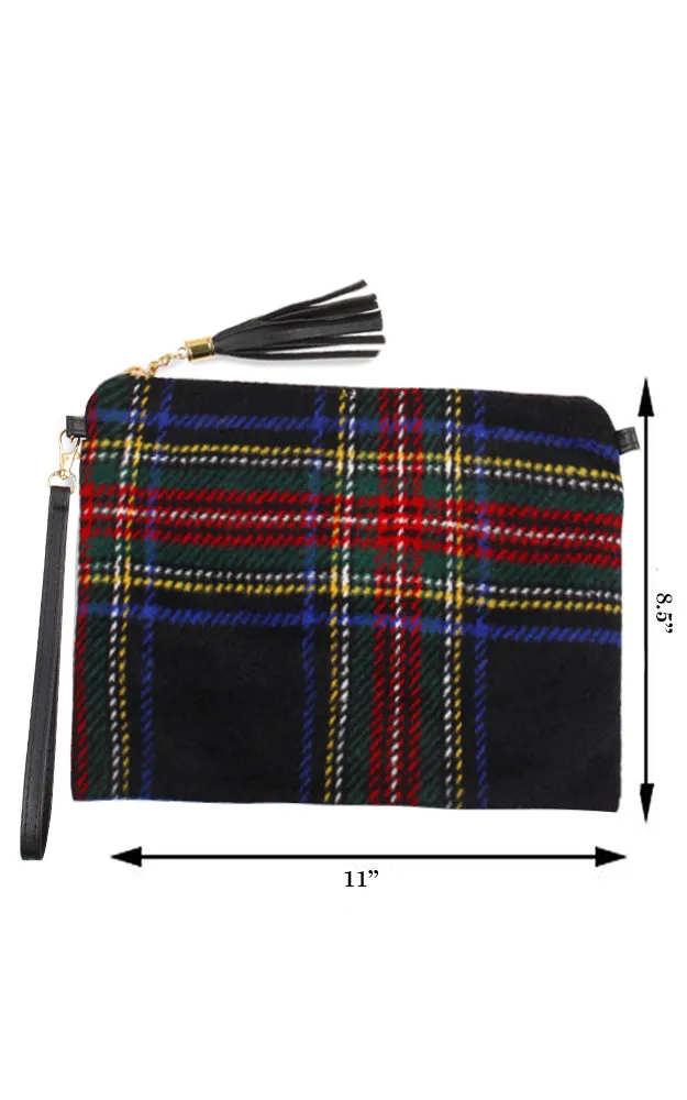 EABG9371 Black Tartan Crossbody Clutch Bag