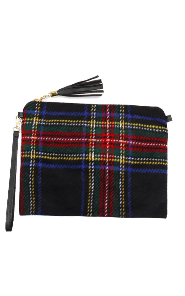 EABG9371 Black Tartan Crossbody Clutch Bag