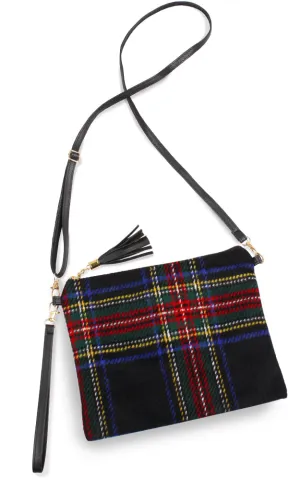 EABG9371 Black Tartan Crossbody Clutch Bag