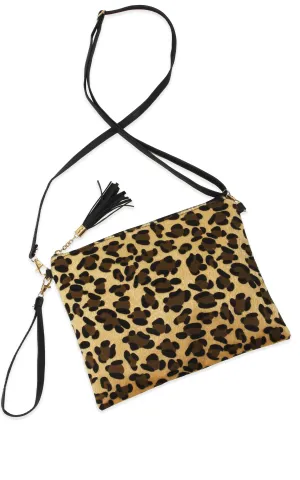 EABG9732 Leopard Hair Crossbody Clutch Bag