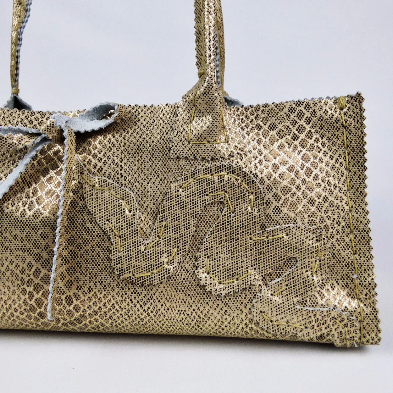 Gold and Brown Reptile Print Leather Night Out Tote with Snake