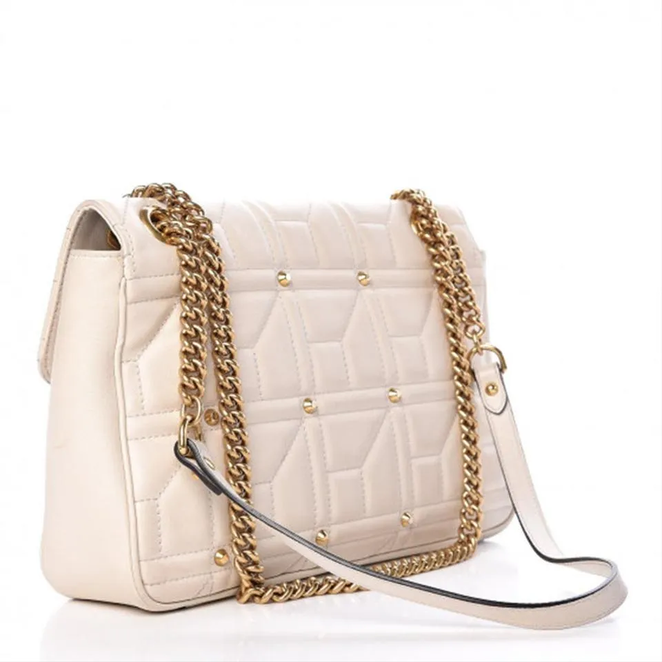 Gucci Marmont Calfskin Matelasse Studded Gg White Shoulder Bag