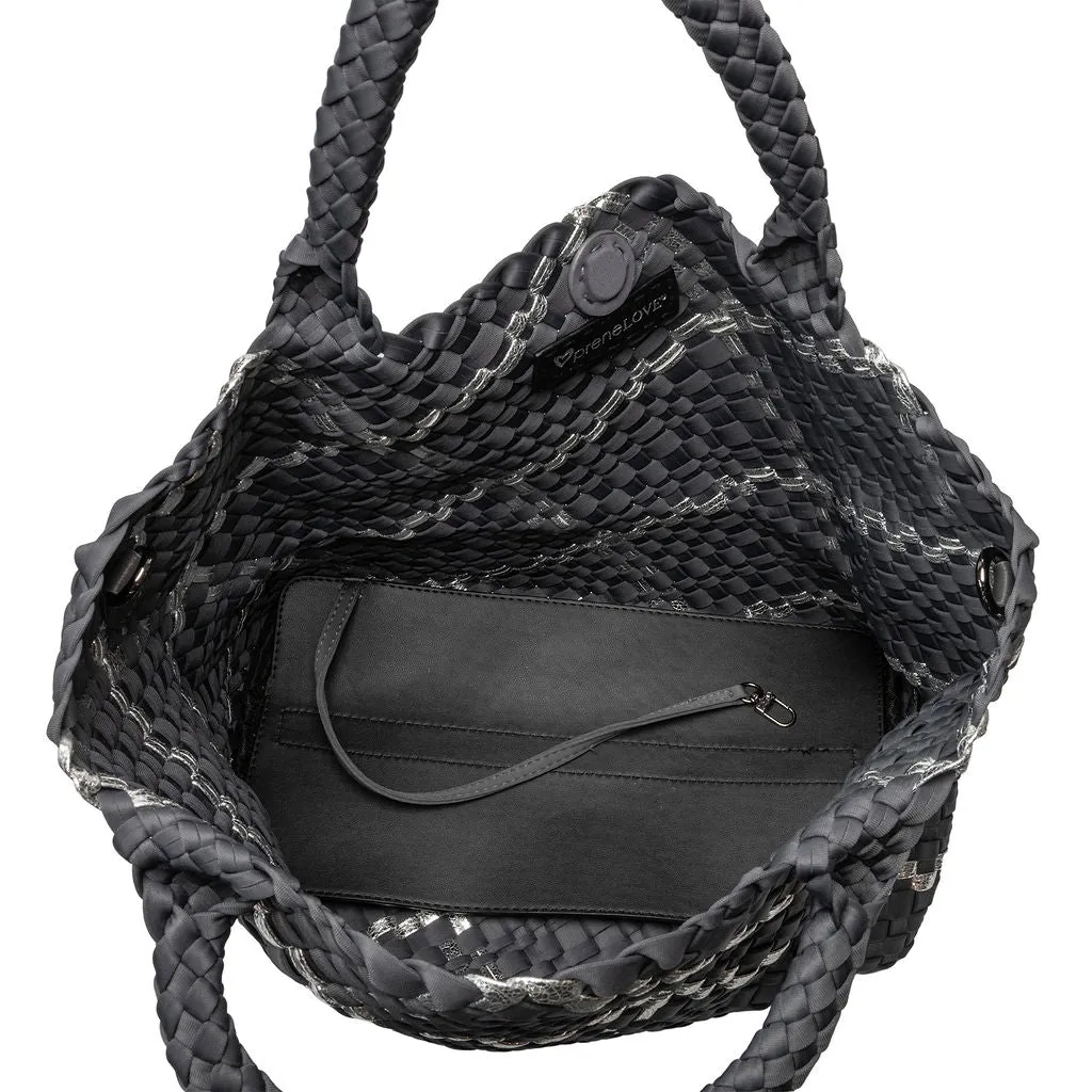 London Large Woven Tote - Charcoal & Silver