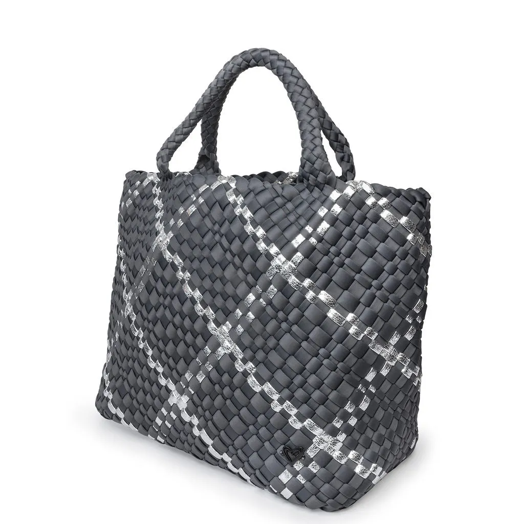 London Large Woven Tote - Charcoal & Silver