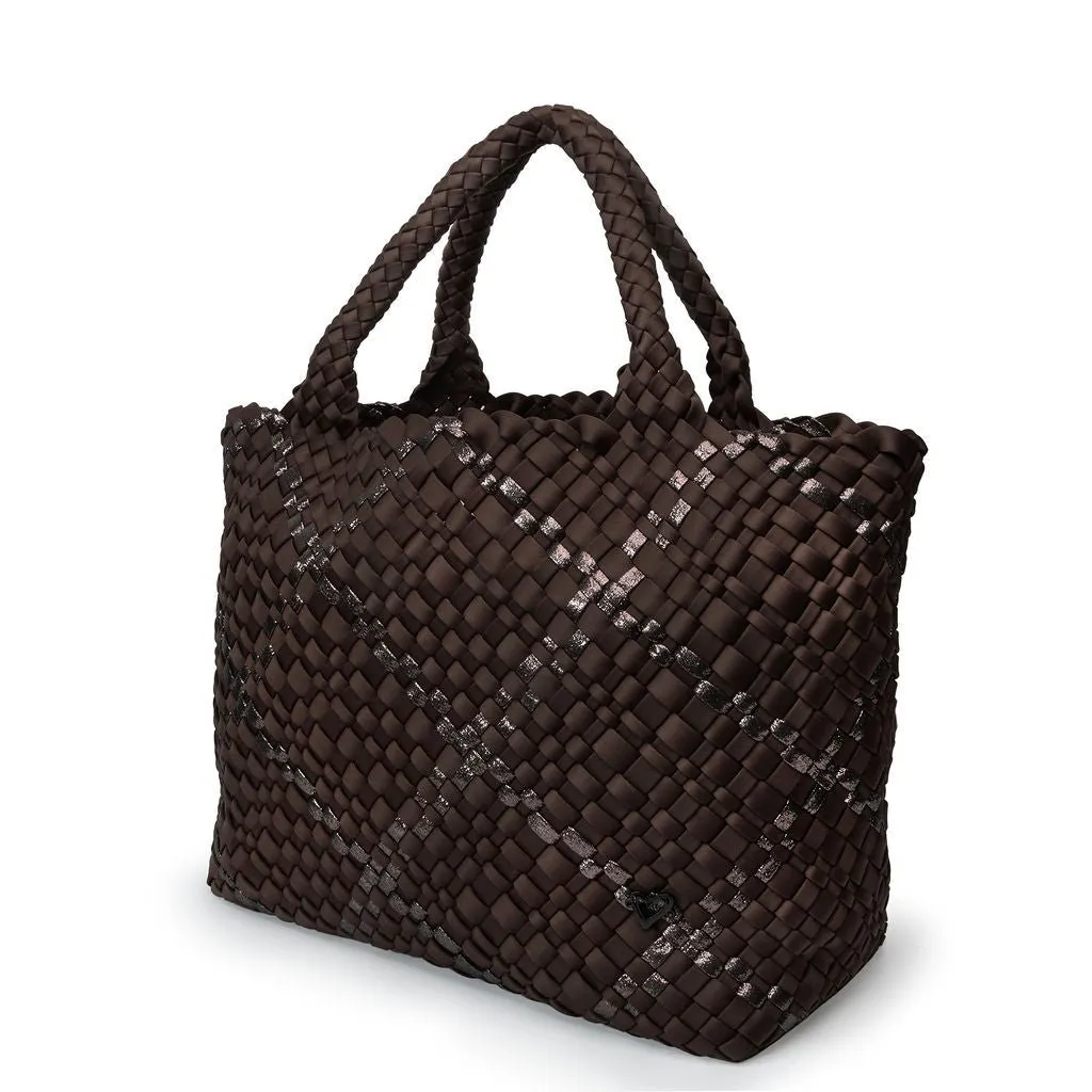 London Large Woven Tote - Espresso & Bronze