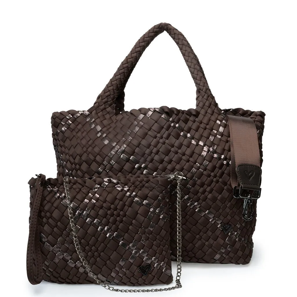 London Large Woven Tote - Espresso & Bronze