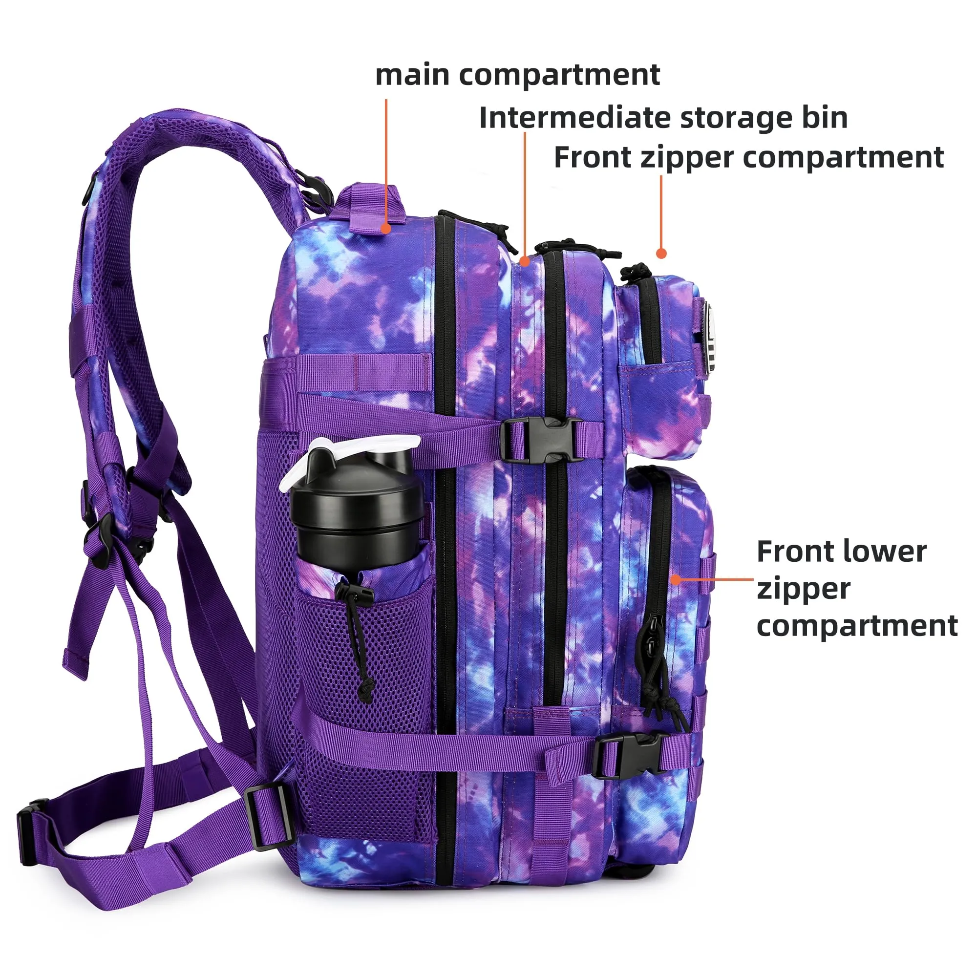 Lovelinks21 45L Tactical Assault Backpack 3 day assault pack with Molle Waterproof backpack Rucksack for Tactical Backpacks (Purple Camo)