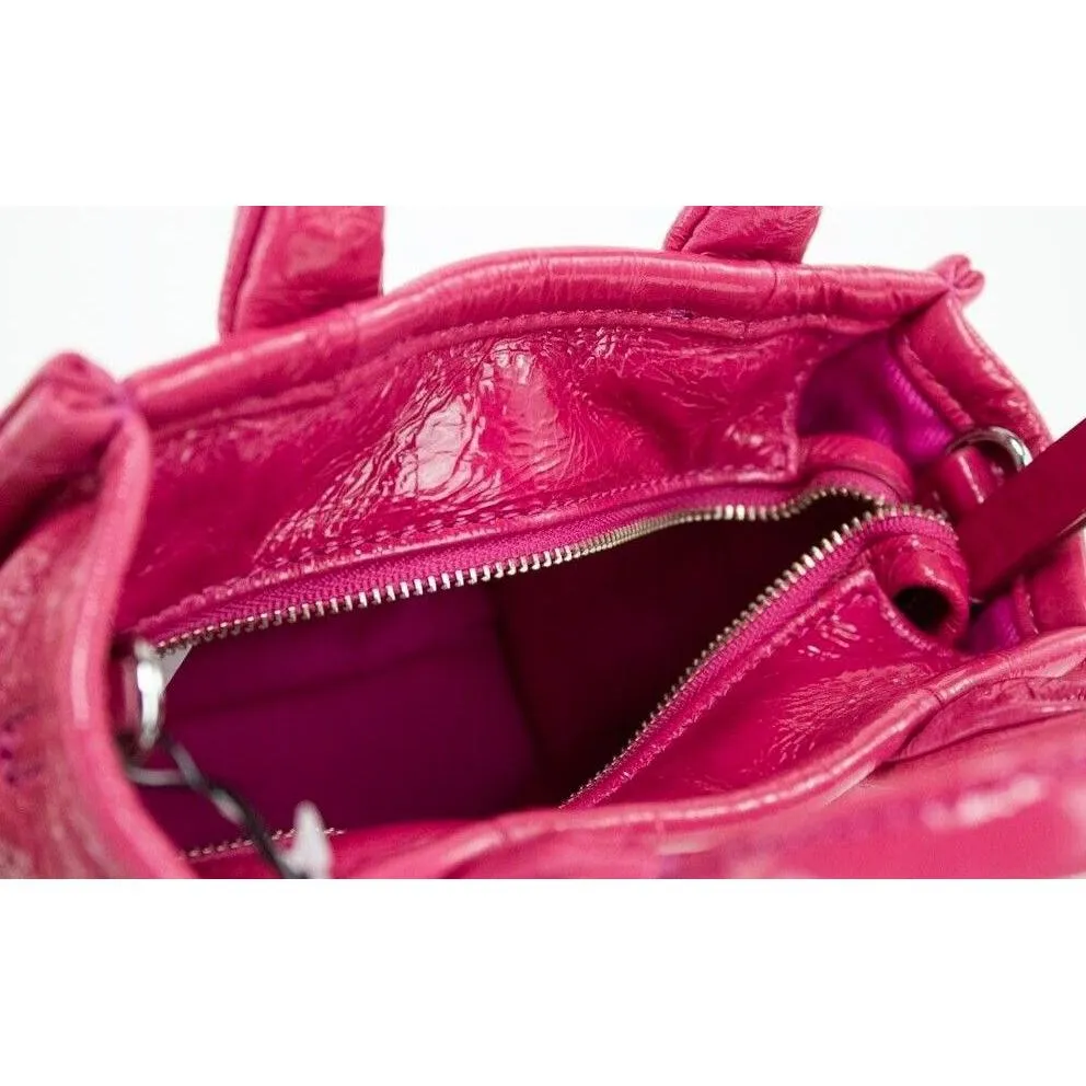 Marc Jacobs The Shiny Crinkle Micro Tote Magenta Leather Crossbody Bag Handbag