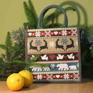 Medium Jute Shopping Bag by Shared Earth - Winter Animals