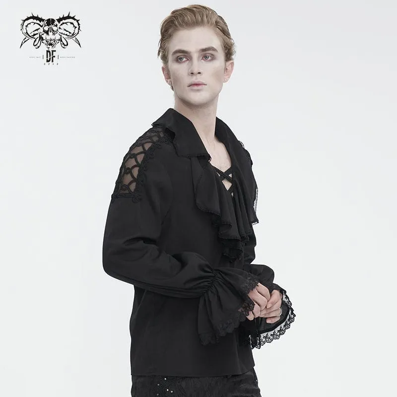 Men's Gothic Ruffled Collar Puff Sleeved Shirt Black