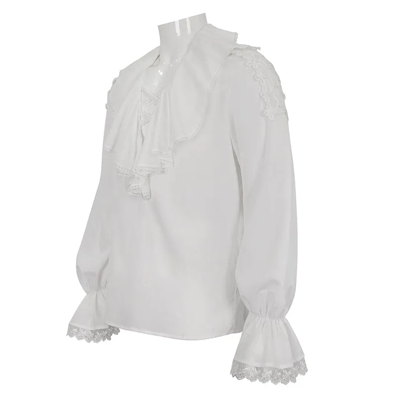 Men's Gothic Ruffled Collar Puff Sleeved Shirt White