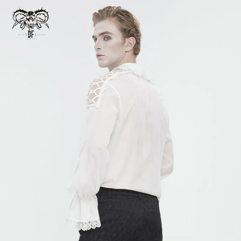 Men's Gothic Ruffled Collar Puff Sleeved Shirt White