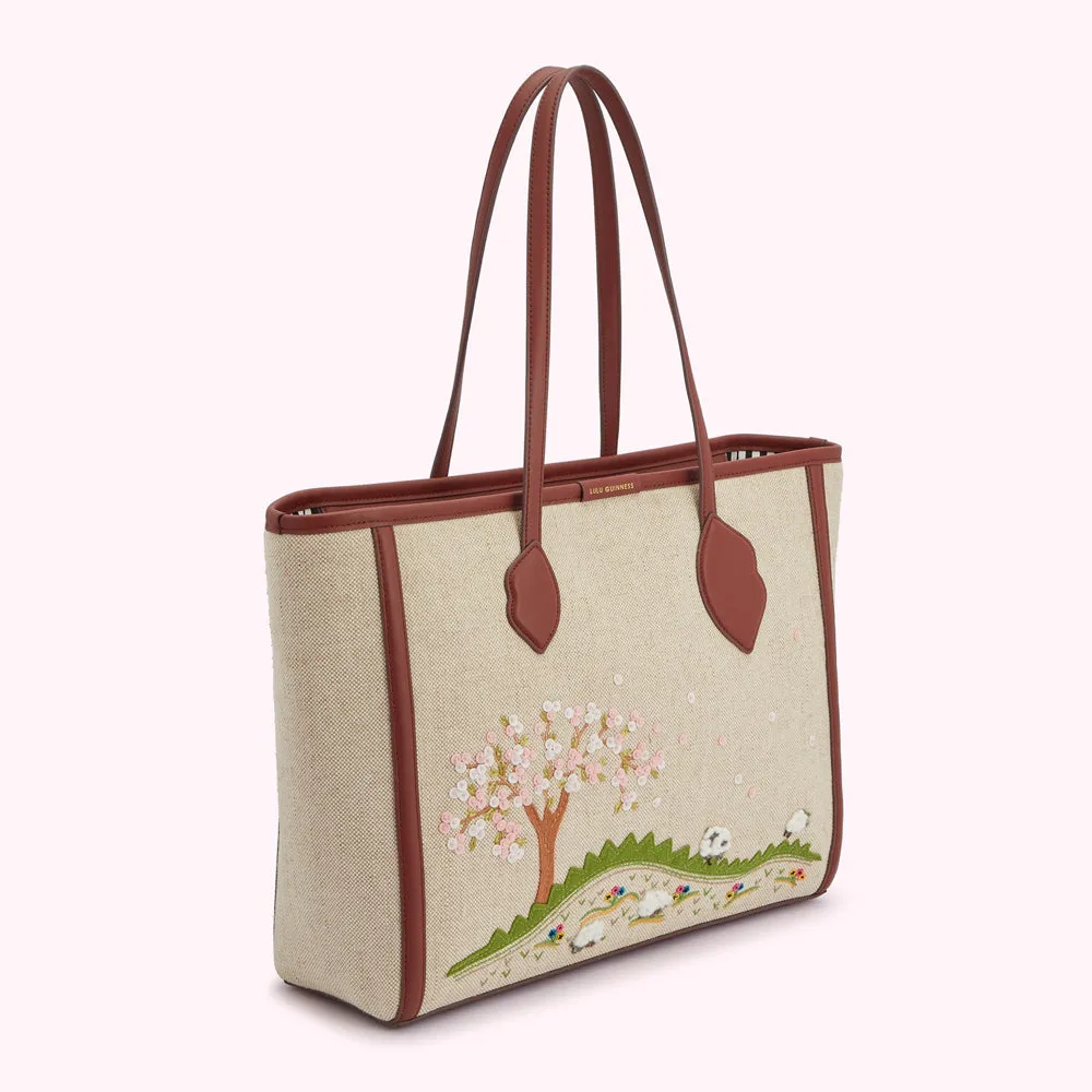 NATURAL LARGE THINK OF SPRING SIENNA TOTE BAG