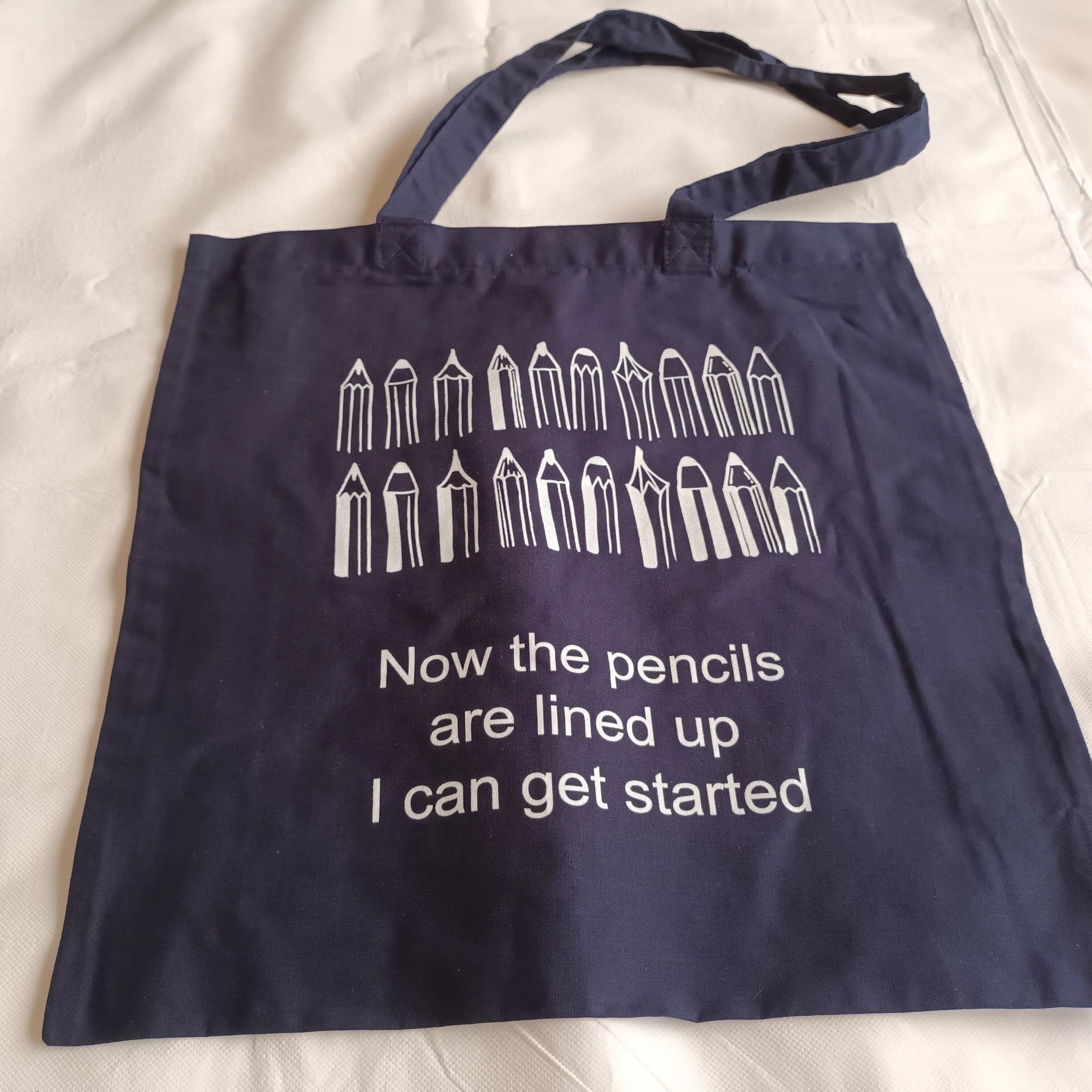 Navy Light Tote Bag - Pencils lined up