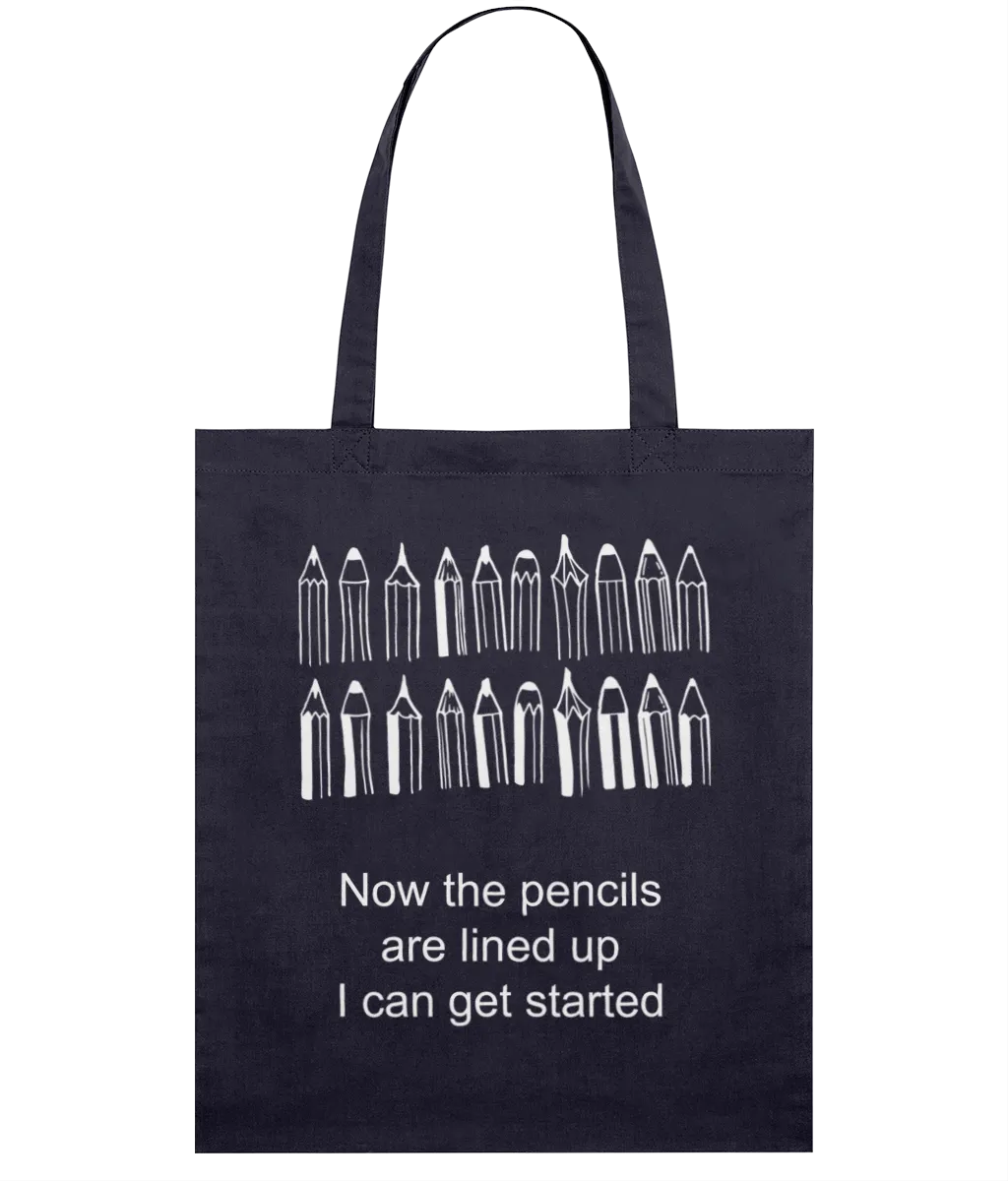 Navy Light Tote Bag - Pencils lined up