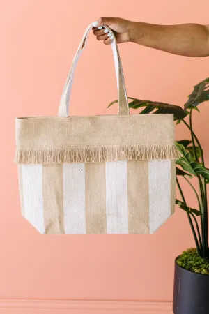 Platinum Stripe Jute Tote Bag