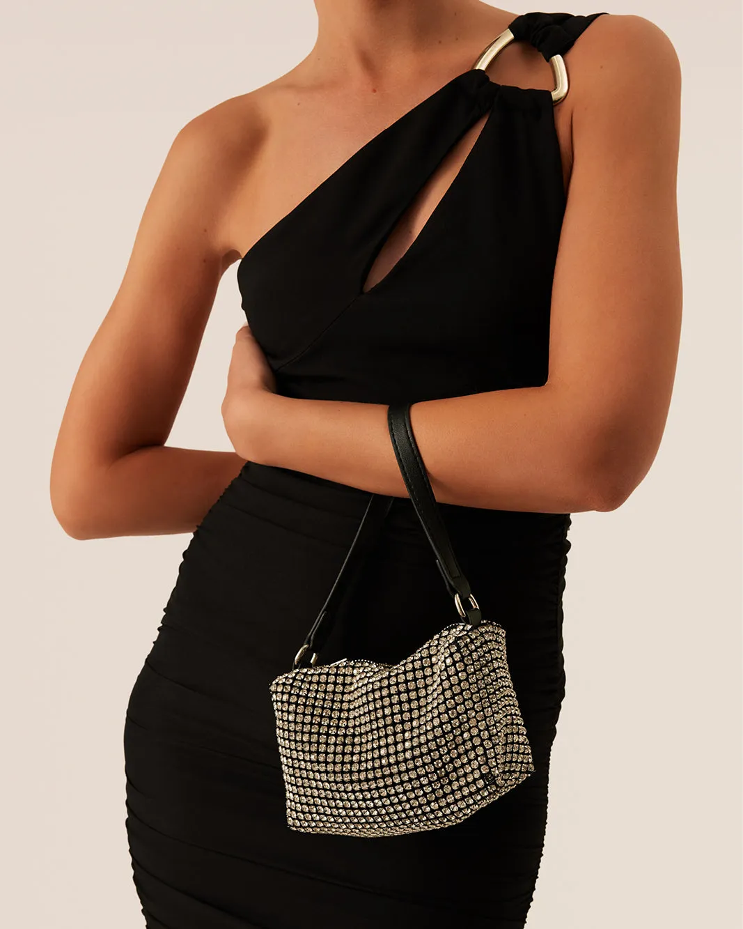 TAYAH HANDBAG - SILVER DIAMANTE-BLACK