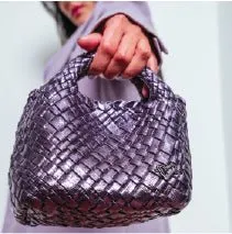 Tiny Mini Woven Tote - Metallic Purple