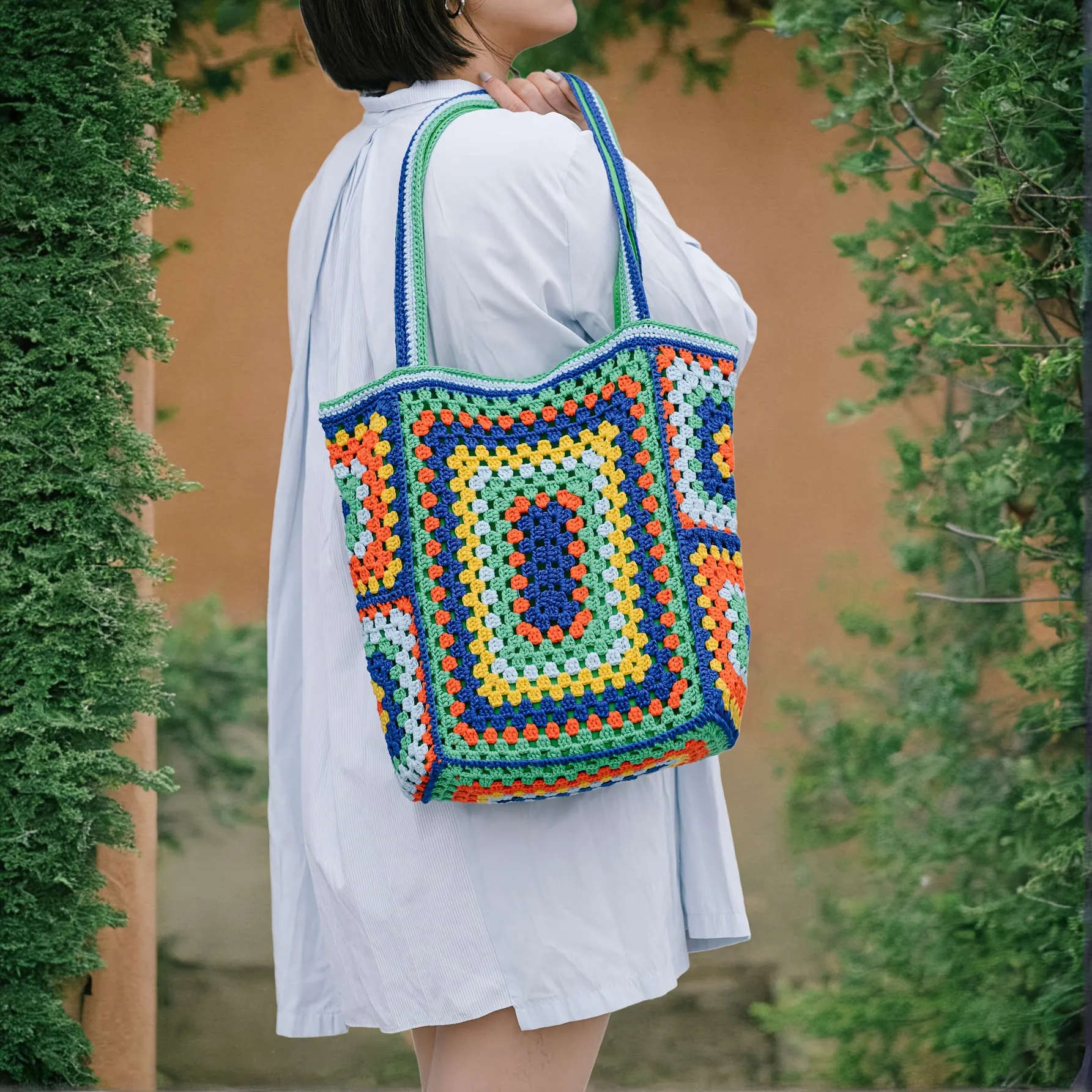 Vibrant Bohemian Chic Crochet Tote Bag - Handcrafted, Fashion-Forward Ethnic Style - Perfect for Womens Travel Adventures, Versatile & Lightweight