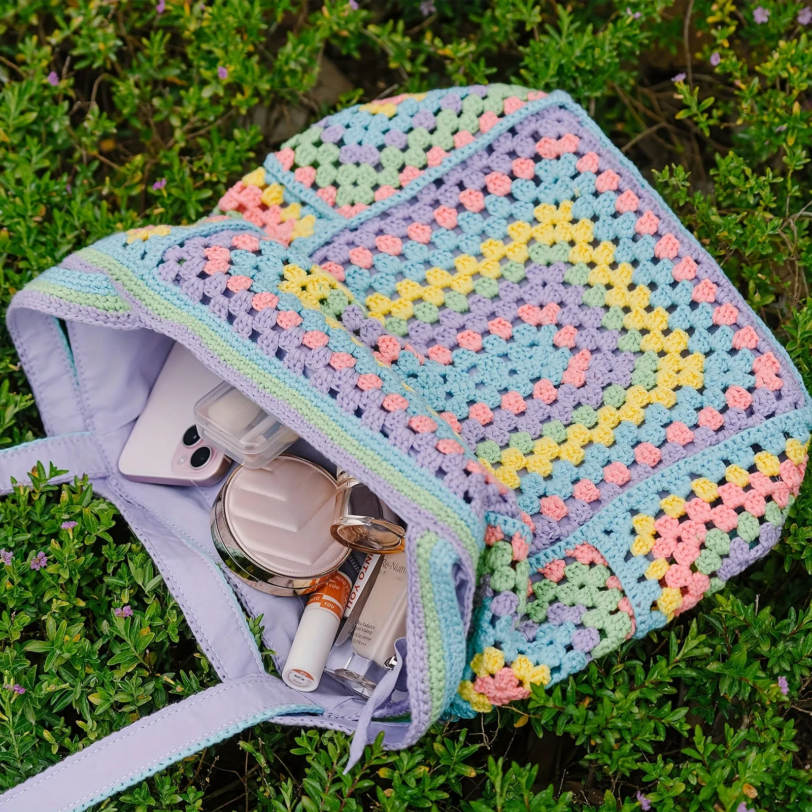 Vibrant Bohemian Chic Crochet Tote Bag - Handcrafted, Fashion-Forward Ethnic Style - Perfect for Womens Travel Adventures, Versatile & Lightweight