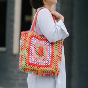 Vibrant Bohemian Chic Crochet Tote Bag - Handcrafted, Fashion-Forward Ethnic Style - Perfect for Womens Travel Adventures, Versatile & Lightweight